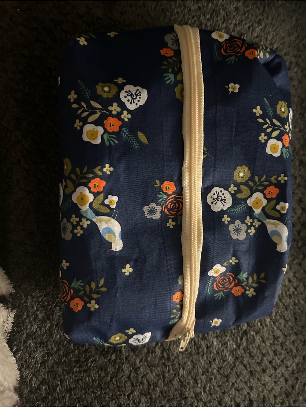 Hand Crafted Navy Floral Cosmetic Pouch with Cream Zipper